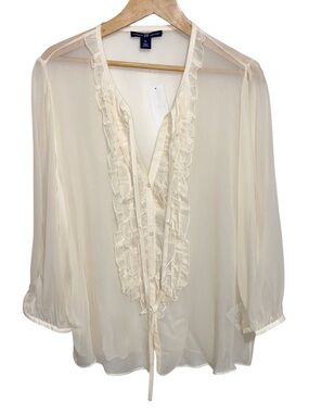 GAP Top Womens XL Womens Soft Girl Y2K Sheer Silk Ruffle Pleated Pirate Blouse